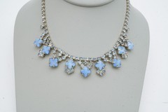 Vintage Necklace Silver Tone Blue Rhinestone 14.5″