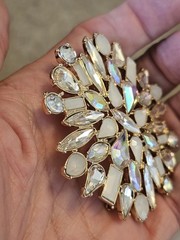 Vintage Brooch Sparkling Crystals AB Clear Milky White Gold Tone