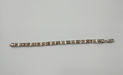 925 KI Two Tone Bar Link Bracelet 7in Unisex Sterling Silver 15g Vermeil Italy