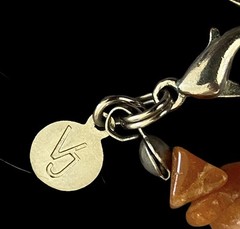 Vicky Jousan Boho Orange Calcite Heart Pendant & Aventurine Chip Necklace~1990s