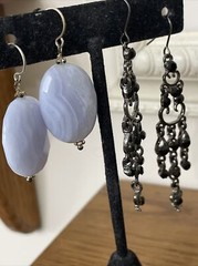 Blue Lace Agate Earrings Dangle Stone Black Chandelier Earrings Lot 2 Pair