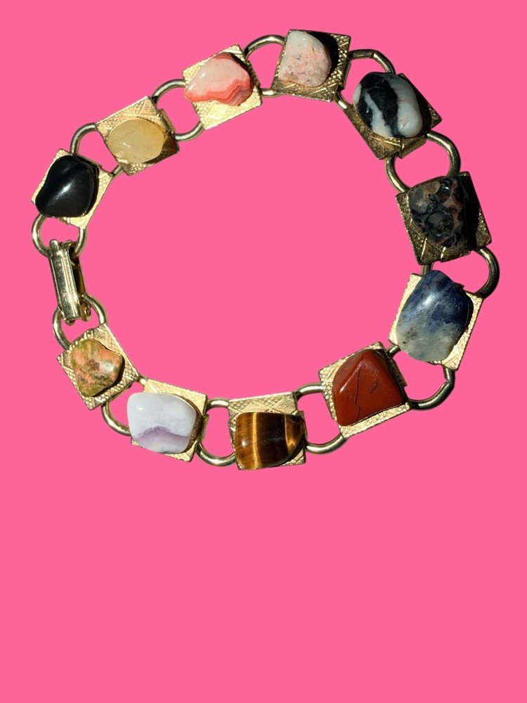 Vintage Gold-Tone Multi Gemstone Link Bracelet