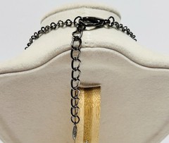 Cg Signed Silver Tone Necklace Black Stone Pendant Fleur De Lis Rhinestone 30in