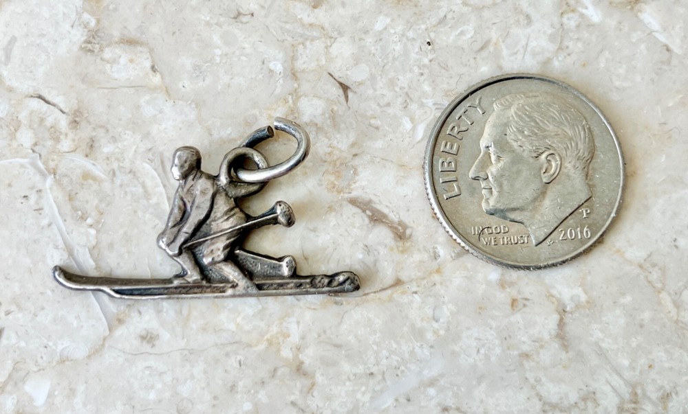 Vintage Sterling Silver Charm 3-D Man On Skis with Ski Poles