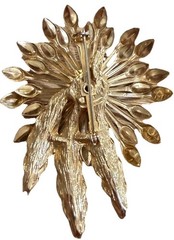 Vintage Gold Tone Floral Starburst Brooch Pin Mid Century Modern Statement 2.5″