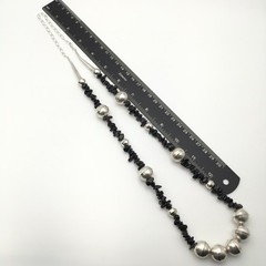 Silver Schark Handmade Sterling Silver & Black Obsidian Necklace 24-30″ 44g #30