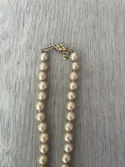 Vintage Jewelry Necklace String of Man-Made Pearls 18″ Gold Clasp with Letter”D”