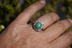 Antique Platinum Turquoise Diamond Halo Ring