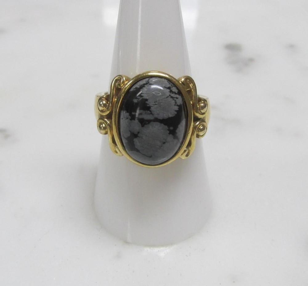 Ross Simons Gold Plated Sterling Silver Snowflake Obsidian Ring 7.5g ~ 2-G314