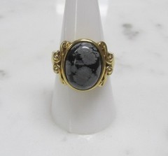 Ross Simons Gold Plated Sterling Silver Snowflake Obsidian Ring 7.5g ~ 2-G314