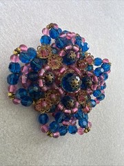 VTG Ruffled Wired Crystal & Brass Filigree Maltese Cross Brooch Vendome Style