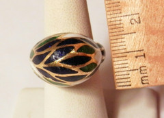 Outstanding 22 Grams Blue Green White Enamel 18K Yellow Gold Dome Ring Size 7.5