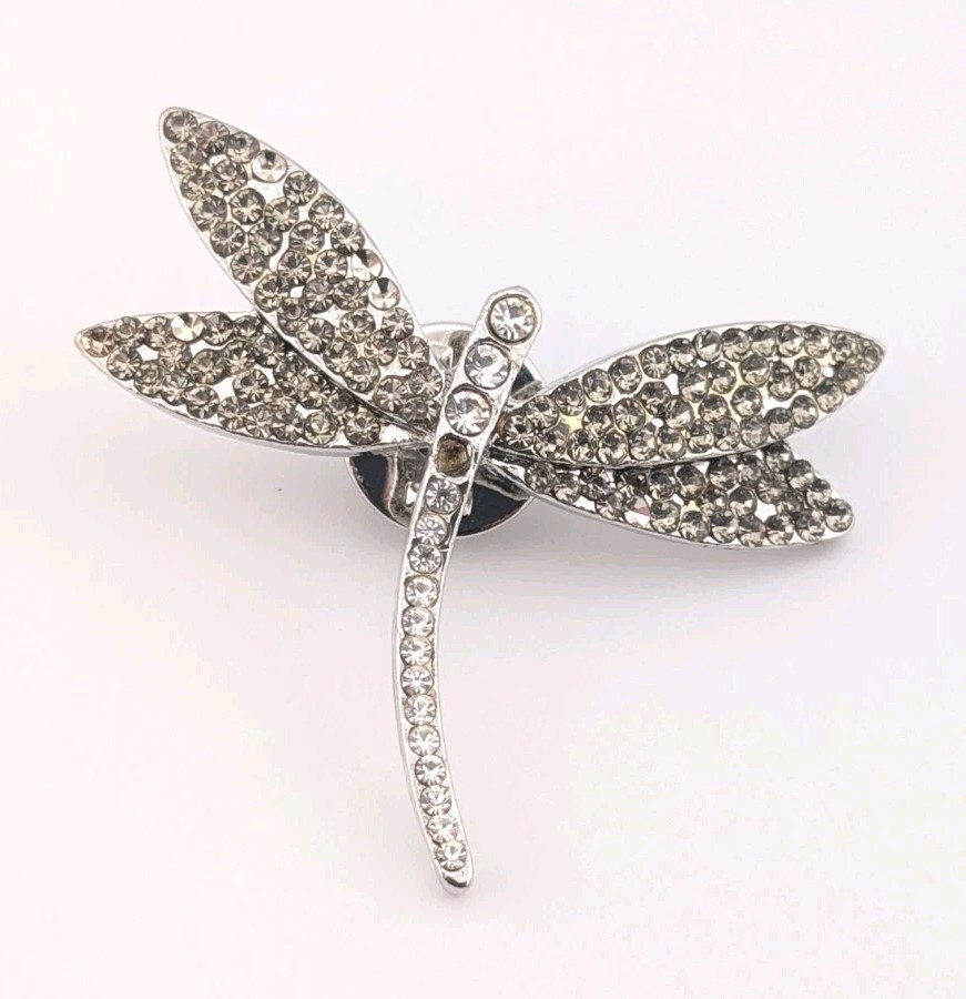 Vintage Silver Tone Rhinestone Dragonfly Brooch Pin Costume Missing Stones