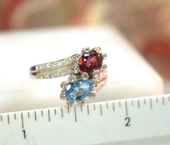 Estate 14K White Gold Toi et Moi Pink Tourmaline Blue Topaz Ladies Diamond Ring