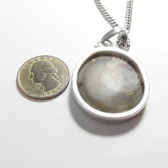 Large Southwestern Sterling Silver Real Oval Ammonite Fossil Pendant With Chain