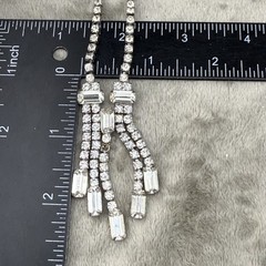 Vintage Rhinestone Necklace Silver Tone Waterfall 16” READ