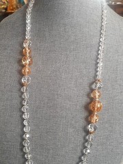 Miriam Haskell gold confetti lucite & clear fauceted glass Bead Necklace