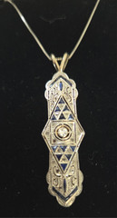 Estate Platinum, 18K YG, 14K White Gold Diamond & Synthetice Sapphire Necklace