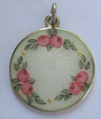 ANTIQUE STERLING SILVER GUILLOCHE ENAMEL ROSE DAVID ANDERSEN CHARM PENDANT