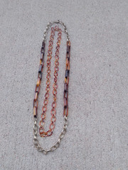 Vintage Faux Turtle Shell Necklace 28in Chain Link Gold Tone