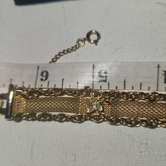 Vintage Gold Tone Mesh and Rope Chain Bracelet Blue Stone Accents 6.25 Inch