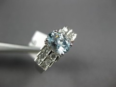 ESTATE 1.03CT DIAMOND & AAA AQUAMARINE 14K WHITE GOLD 3D PYRAMID ENGAGEMENT RING