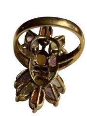 Multi Gemstone Ring Sterling Silver 925 Gold Vermeil Size 6.25 Statement Vintage