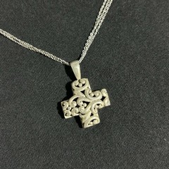 VTG ATI 925 Sterling Silver Chunky Scroll Cross Pendant & 15.5 in Necklace ~ 12g