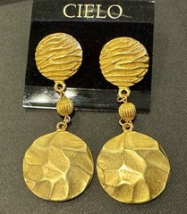 Vintage Gold Tone Disc Dangle Drop Runway Statement Earrings CIELO 1980s Runway