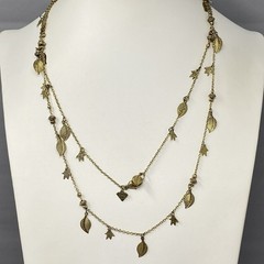 VTG Cookie Lee Gold Tone Necklace Leaf Fringe Charms Long Designer 42″