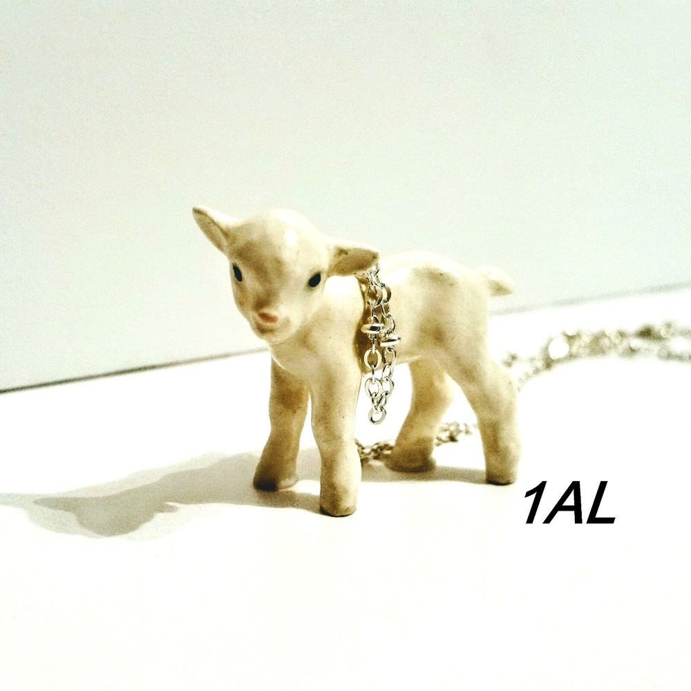 Porcelain Lamb necklace baby lamb necklace Tiny Ceramic little lamb necklace