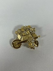 Vintage AJC Flower Gardeners Wheel Barrow and Shovel Gold Tone Brooch Pin Signed