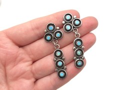 Vintage ZUNI Sterling Old Pawn Turquoise Snake Eye Petit Point Native Earrings