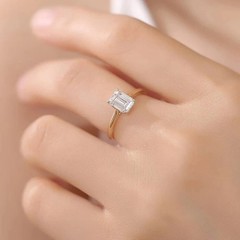 3CT Emerald Cut Lab-Created Solitaire Women Wedding Ring 14K Yellow Gold Plated