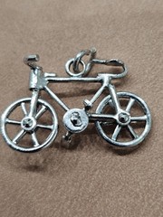 Vintage Silver Tone Charm For Bracelet Jewelry Bicycle Bike Adventure Travel Old