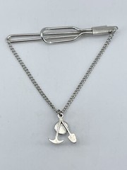 Tie Clip bar Miners Pick Axe & Shovel pave set Spinel silver tone