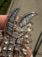 Vintage Pennino Brooch Rhinestone Floral Baguette Stones Glass Repaired Jewelry
