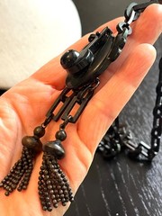 Rare Antique Victorian Gutta Percha Vulcanite Mourning Necklace Pendant Tassels