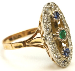 Victorian Emerald Sapphire Diamond Engagement Ring Size 6.75 UK-N 18KY EGL USA