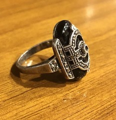 Vintage Art Deco Sterling Silver Black Onyx Marcasite Statement Ring