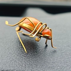 Vintage Soviet Baltic Amber Beetle Spider Brooch Honey Amber