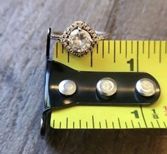 Vtg Gold Tone Engagement Ring, Clear Stone Halo Setting Pave Band, Size 4.25