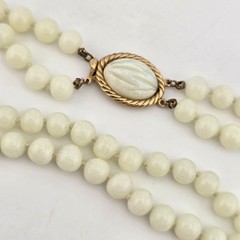 Vintage Marvella Signed Double Strand White Glass Beaded Necklace Hand-Knotted