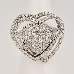 Original Vintage Sterling Siilver Zirconia Moissanite Gemstone Pave Heart Ring