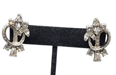 Vintage Pennino Sparkling Ice Bow & Flowers Clip On Earrings Rhodium Plated