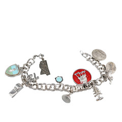 1974 Sterling Silver Double Link Chain W/ 11 Charms Bracelet 7.25” VTG 37.7g
