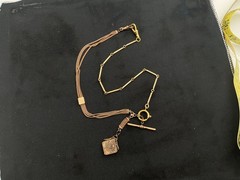 Antique Gold Filled/Plated Pocket Watch Chain Necklace With Locket & T-Bar