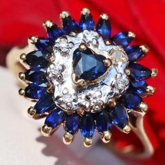 14k y/gold sz 5.5 ring 0.82ct natural treated sapphire diamond heart 3.7g N2998B