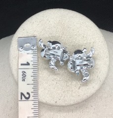 Vintage Silver Tone Costume Faux Pearl & Rhinestone Floral Clip Earrings MM836