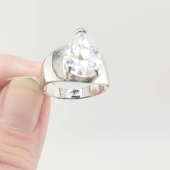 Vtg Sz 5 Ring Pear Teardrop Cubic Zirconia 18KGE White Gold Electroplate Jewelry